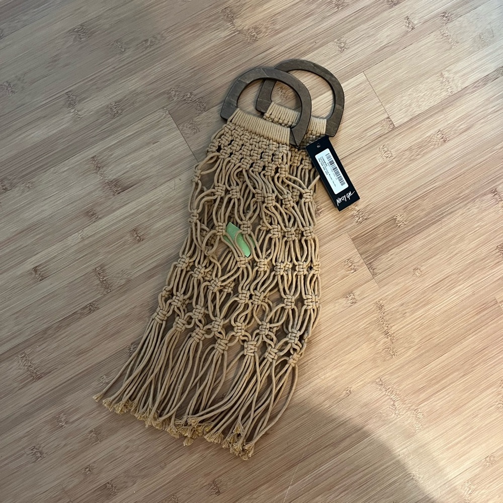 Hand Knit Crotchet Wooden Handle Bag